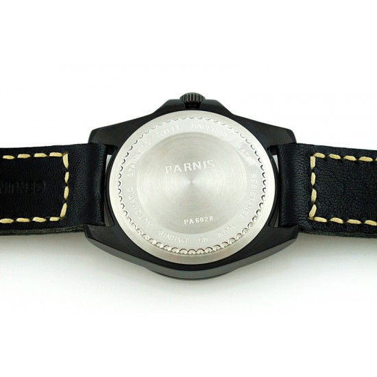 Parnis 43mm Black PVD Case Japan Miyota 821A Automatic Movement Watch