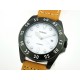 Parnis 44mm Black PVD Bezel White Dial Brown Leather Strap Automatic Watch