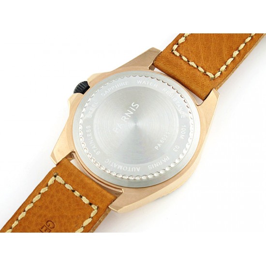 Parnis 44mm Matte Black Ceramic Bezel Rose Gold Case Green Dial Automatic Watch