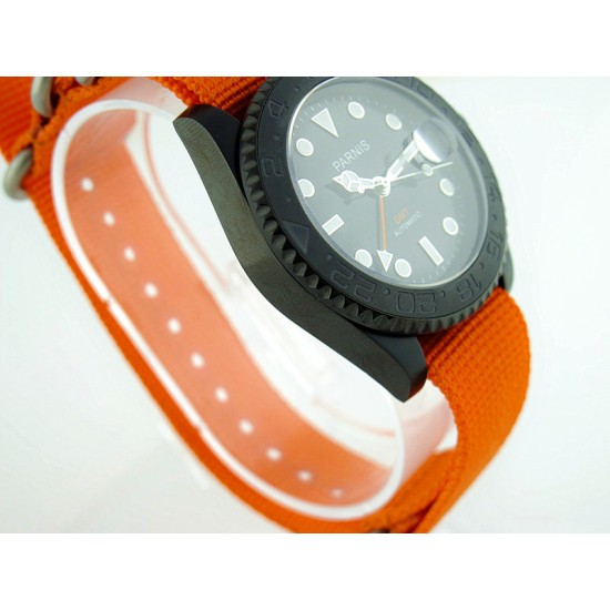 Parnis 40mm Matte Black Ceramic Bezel Black Dial GMT Automatic Watch