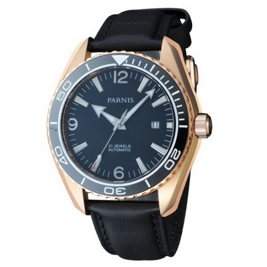 Parnis 45mm Rose Gold Case Sapphire Glass Ceramic Bezel Ocean Planet style White Numbers Luminous Automatic Men's Watch