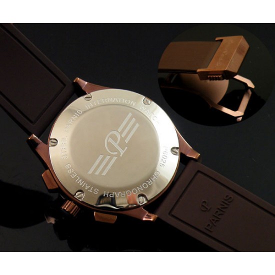 Parnis coffee dial chronograph quartz mens watch coffee case rubber strap