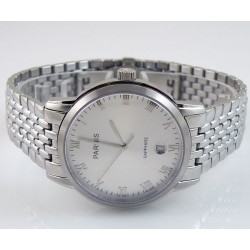 Parnis 37mm white dial roman number stainless steel strap watch