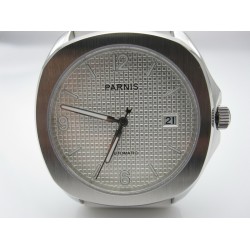 Parnis 40mm White dial automatic date square case mens watch Rubber strap
