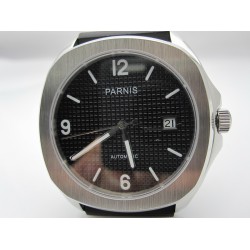 Parnis 40mm Black dial automatic date square case mens watch Rubber strap