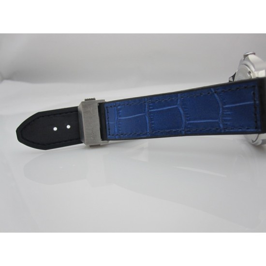 Parnis 40mm stripe blue dial automatic square case mens Blue Leather strap watch