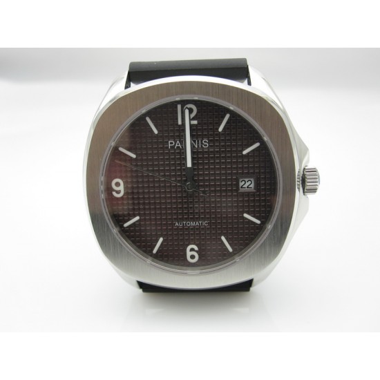 Parnis 40mm coffee dial automatic date square case mens watch Leather strap
