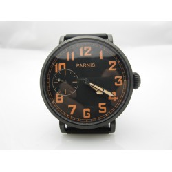 Parnis 46mm PVD plated case black dial Orange Numbers 6497 hand winding mens watch