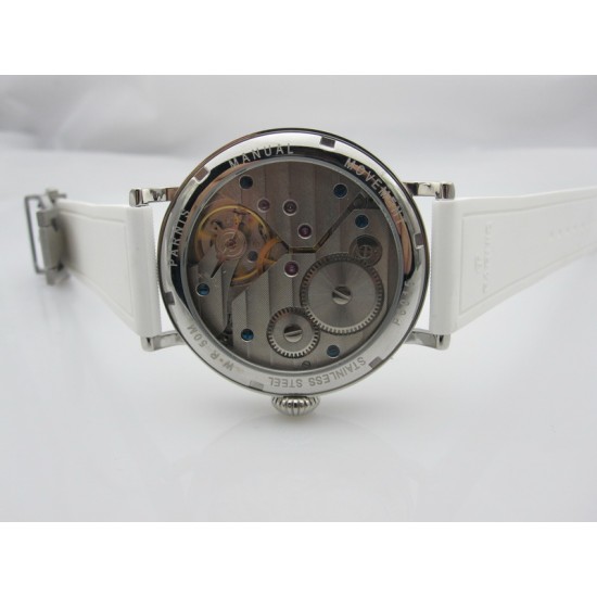 Parnis 46mm SS case black dial White Numbers 6497 hand winding mens watch Rubber Strap