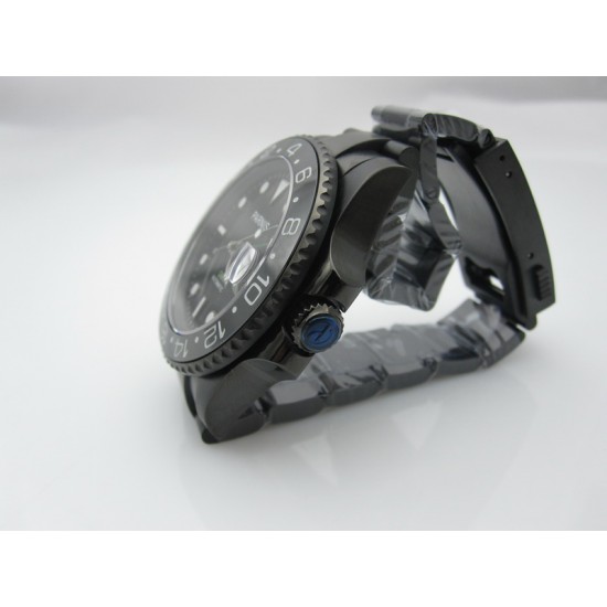 PARNIS 40mm Black ceramic bezel GMT II MASTER PVD STRAP WATCH