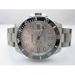 PARNIS silver dial SEA Style steel rotatable Ceramic Bezel auto mens watch