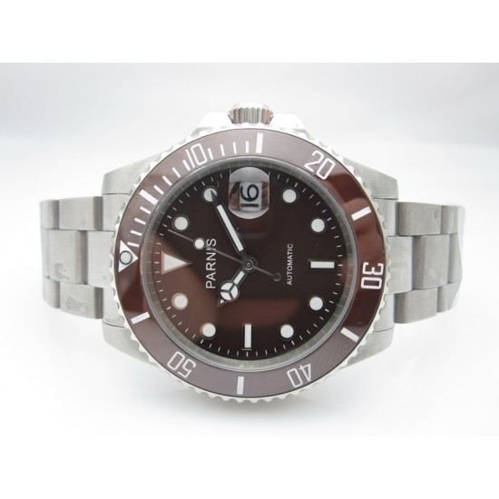 PARNIS SUBMARINER 40MM AUTOMATIC COFFE CERAMIC BEZEL COFFE DIAL MAN WATCH