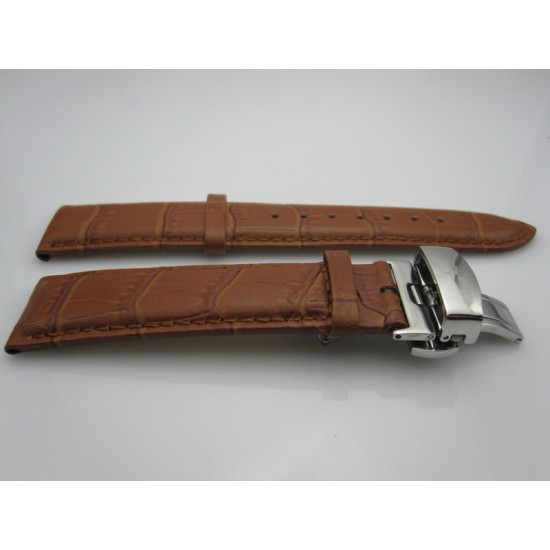 22mm Brown Leather deployment buckle Strap fit parnis mens watch