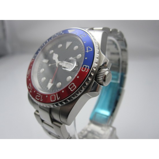 PARNIS 40MM PEPSI BLUE RED BEZEL GMT MASTER II STYLE  AUTOMATIC MVT WATCH