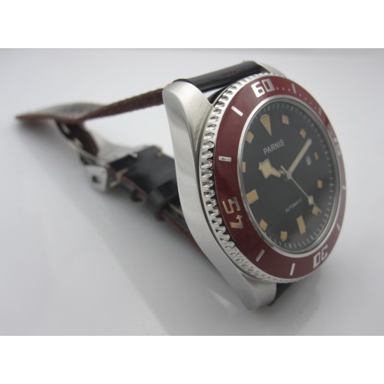 Parnis 43mm red bezel black dial sapphire glass miyota Automatic mens Watch 10ATM