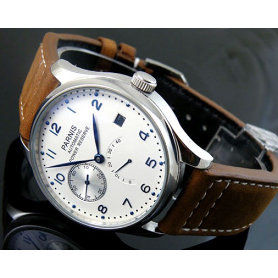 Parnis 43mm white dial blue number ST2530 Power Reserve Chronometer watch