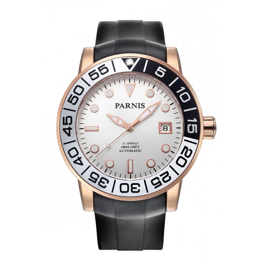 Parnis New 42mm Sapphire White Dial Golden Case Automatic Watch Luminous Number