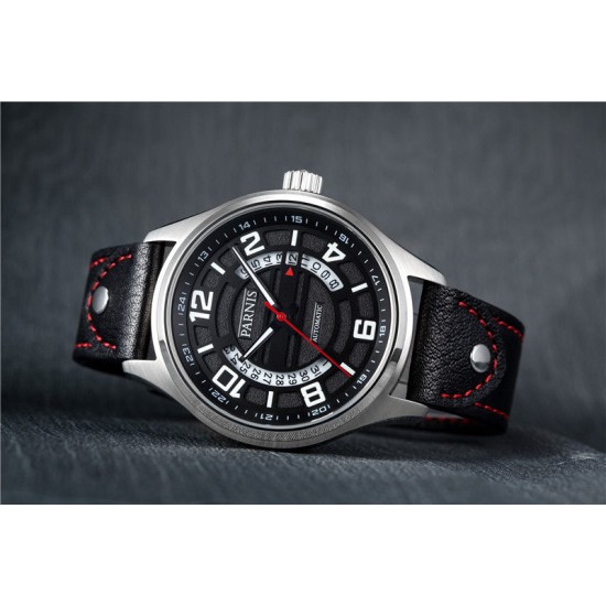 Parnis Sapphire 43mm Black White Dial Automatic Movement Men's Wrist Watch