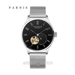 Parnis 41.5mm Black Dial Sapphire Glass Miyota Automatic Movement Men's Casual Watch 10ATM Waterproof Stainless Steel Band