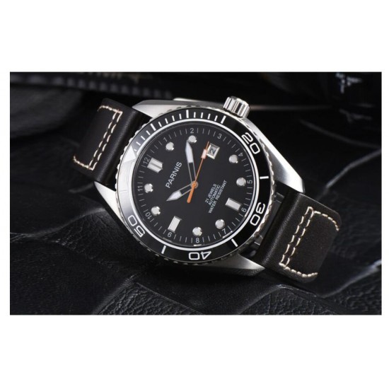 Parnis 42mm Black Dial White Numbers Sapphire Crystal Miyota Automatic Men's Casual Watch 5ATM Waterproof