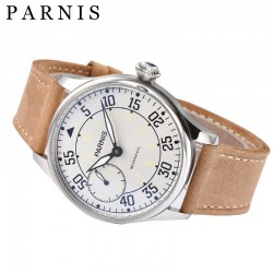 Parnis 44mm White Dial Hand Winding Men's Mechanical Pilot Watch Luminous No. Small Second 
