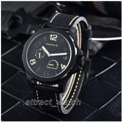 Parnis 44mm Black Dial Sapphire Glass Power Reserve Automatic Movement Men Mechanical Watch PVD Case