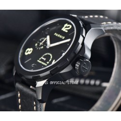 Parnis 44mm Black Dial Sapphire Glass Power Reserve Automatic Movement Men Mechanical Watch PVD Case