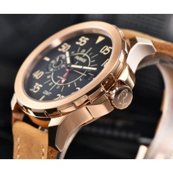 Parnis 44mm Black Dial Red GMT Luminous No. Mens Military Watch Sapphire Date Small Second Rose Gold Case