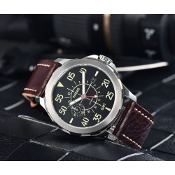 Parnis 44mm Black Dial Red GMT Luminous No. Mens Military Watch Sapphire Date Small Second Leather Strap