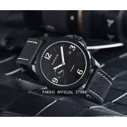 Parnis 44mm Black Dial Automatic Men's Mechanical Watch Sapphire Crystal 5ATM Waterproof PVD Case
