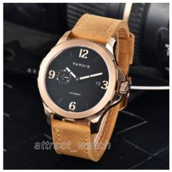 Parnis 43mm Black Dial Miyota Automatic Rotating Bezel Men Business Watch Stainless Steel Strap Rose Gold Case