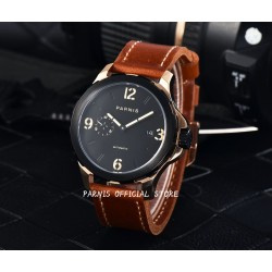 Parnis 44mm Black Dial Automatic Men's Mechanical Watch Sapphire Crystal 5ATM Waterproof Rose Gold Case