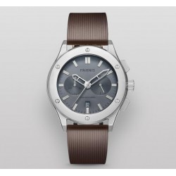 Parnis 42mm Grey Dial Men's Chronograph Wristwatch 5ATM Waterproof Japan Movement Brown Rubber Strap