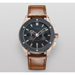 Parnis 42mm Black Dial Men's Chronograph Wristwatch 5ATM Waterproof Japan Movement Rose Gold Case