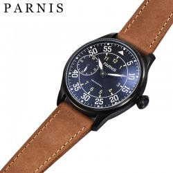 Parnis 44mm Hand Winding Men's Mechanical Pilot Watch Luminous No. Small Second PVD Case