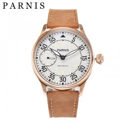Parnis 44mm White Dial Hand Winding Men's Mechanical Pilot Watch Luminous No. Small Second Golden Case