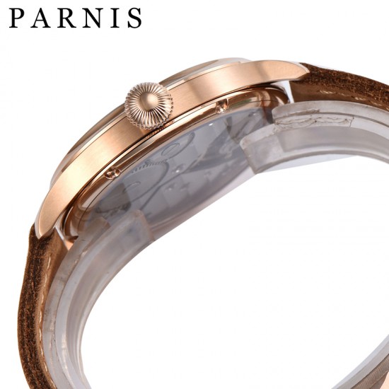 Parnis 44mm Black Dial Hand Winding Men's Mechanical Pilot Watch Luminous No. Small Second Golden Case
