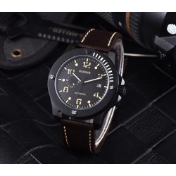 Parnis 44mm Black Dial Sapphire Miyota Automatic Movement 24 Hours Dial 5 ATM Men's Watch PVD Case