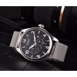 Parnis 44mm Black Dial 316L Stainless Bracelet Automatic Mechnical Men Watch Date Indicator Stainless Steel Strap