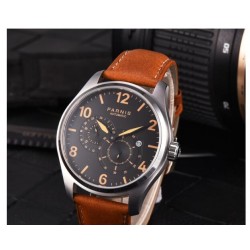 Parnis 44mm Black Dial Orange Numbers Miyota 8219 Automatic Mechnical Men Wrist Watch 24-hour Small Second