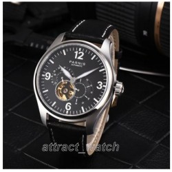 Parnis 44mm White Numbers Miyota Automatic Men's Mechnical Watch 24-hour Dial Sapphire Crystal