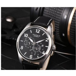 Parnis 44mm Black Dial White Numbers Miyota 8219 Automatic Mechnical Men Wrist Watch 24-hour Small Second