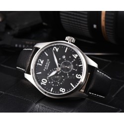 Parnis 44mm Black Dial White Numbers Miyota 8219 Automatic Mechnical Men Wrist Watch 24-hour Small Second