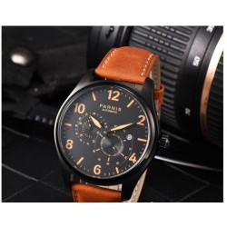 Parnis 44mm Black Dial Miyota 8219 Automatic Mechnical Men Wrist Watch 24-hour Small Second PVD Case