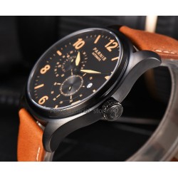 Parnis 44mm Black Dial Miyota 8219 Automatic Mechnical Men Wrist Watch 24-hour Small Second PVD Case