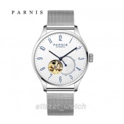 Parnis 41.5mm White Dial Sapphire Glass Miyota Automatic Movement Men's Casual Watch 10ATM Waterproof Stainless Steel Band