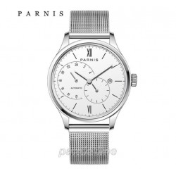 Parnis 41.5mm White Dial 21 Jewels Miyota Automatic Movement Sapphire Men Watch 24-Hours Dial Date Stainless Steel Band
