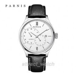 Parnis 41.5mm White Dial 21 Jewels Miyota Automatic Movement Sapphire Men Watch 24-Hours Dial Date Leather Strap
