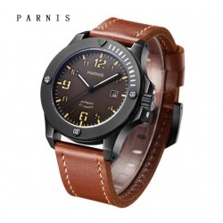 Parnis 44mm Coffee Dial Japan Automatic Movement Men's Watch Sapphire Crystal Luminous Marker PVD Case