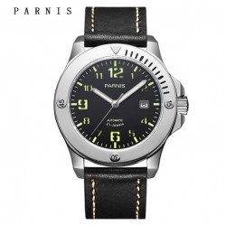 Parnis 44mm Black Dial Japan Automatic Movement Men's Watch Sapphire Crystal Luminous Marker